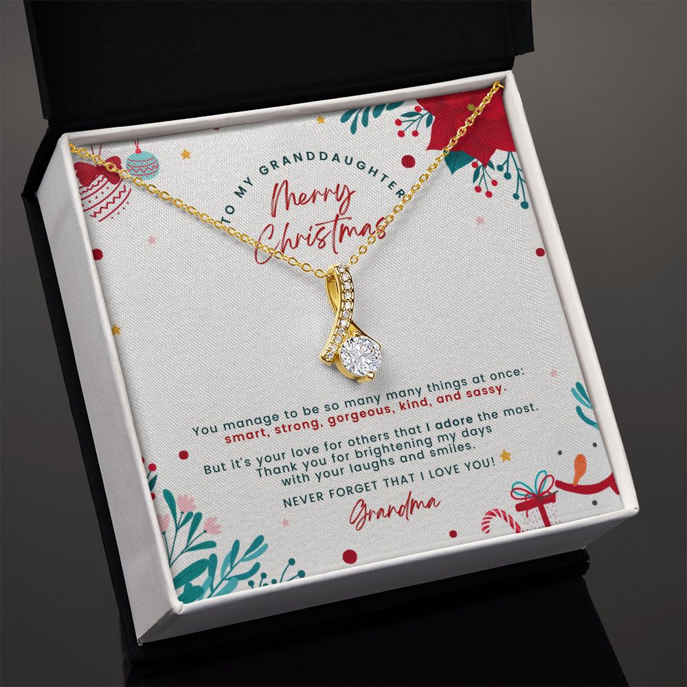 Christmas Gift For Granddaughter - Smart & Strong - Petite Ribbon Necklace