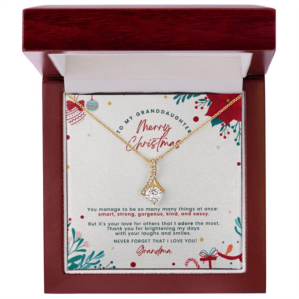 Christmas Gift For Granddaughter - Smart & Strong - Petite Ribbon Necklace