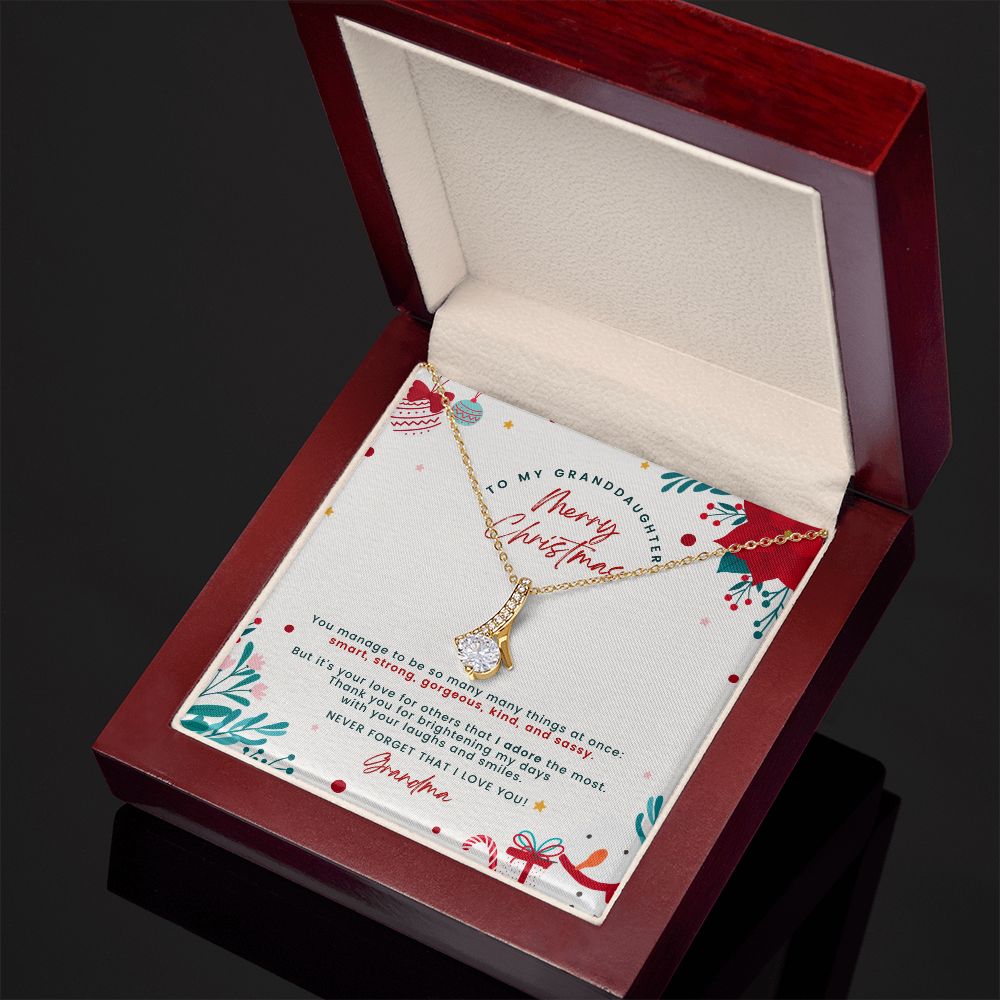 Christmas Gift For Granddaughter - Smart & Strong - Petite Ribbon Necklace