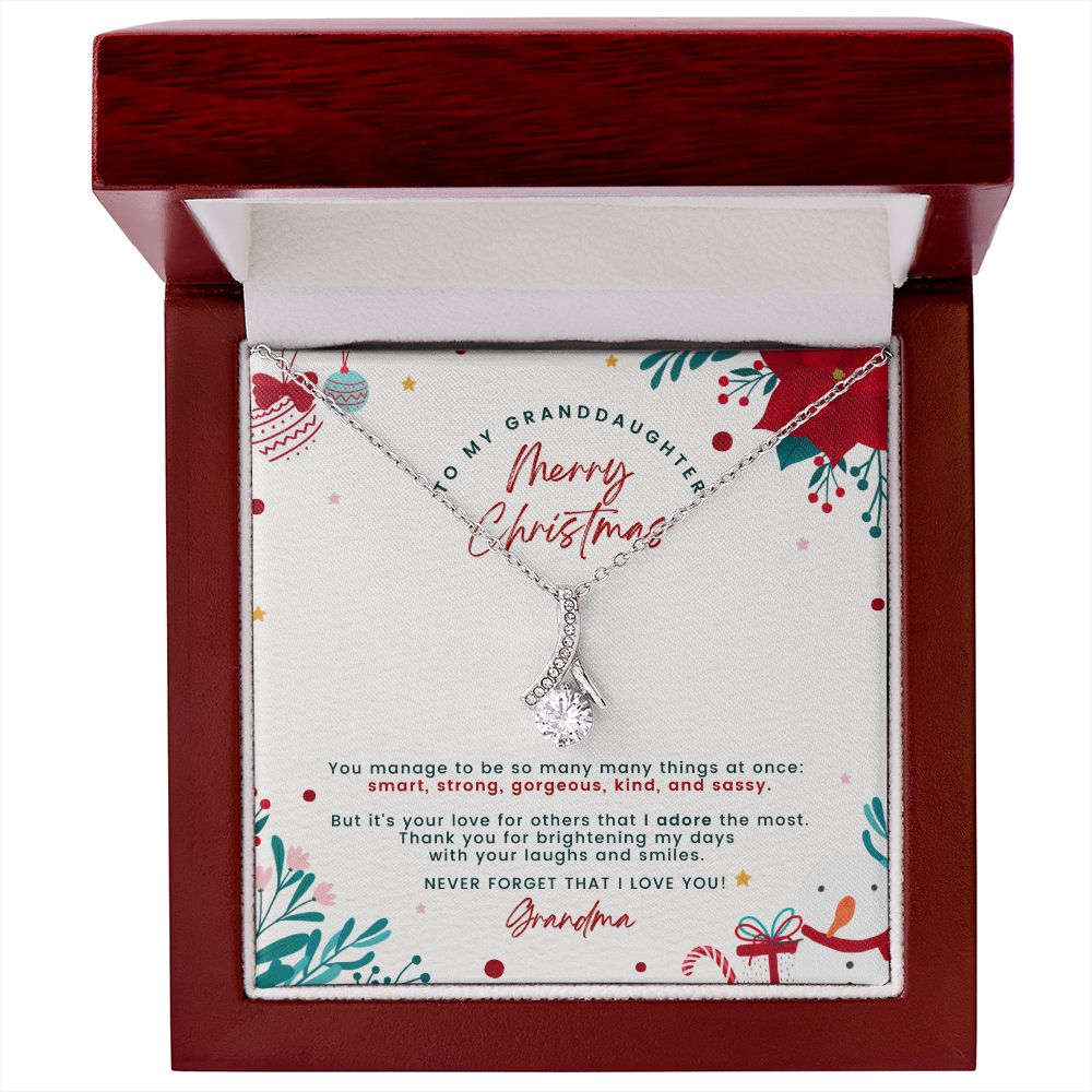 Christmas Gift For Granddaughter - Smart & Strong - Petite Ribbon Necklace