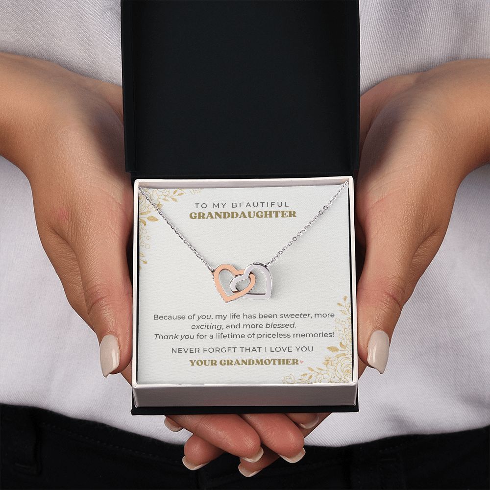 To My Granddaughter - Priceless Memories - Interlocking Hearts Necklace
