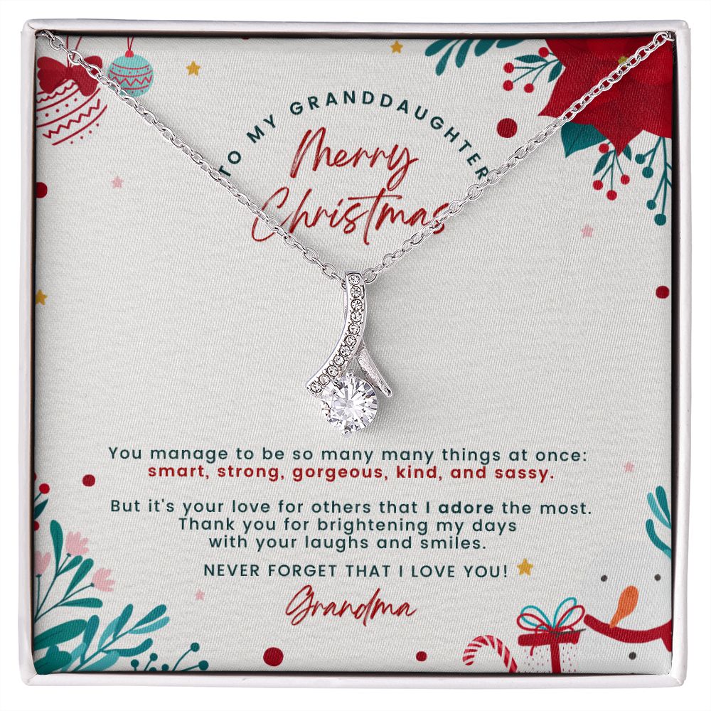 Christmas Gift For Granddaughter - Smart & Strong - Petite Ribbon Necklace
