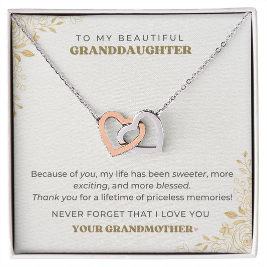 To My Granddaughter - Priceless Memories - Interlocking Hearts Necklace
